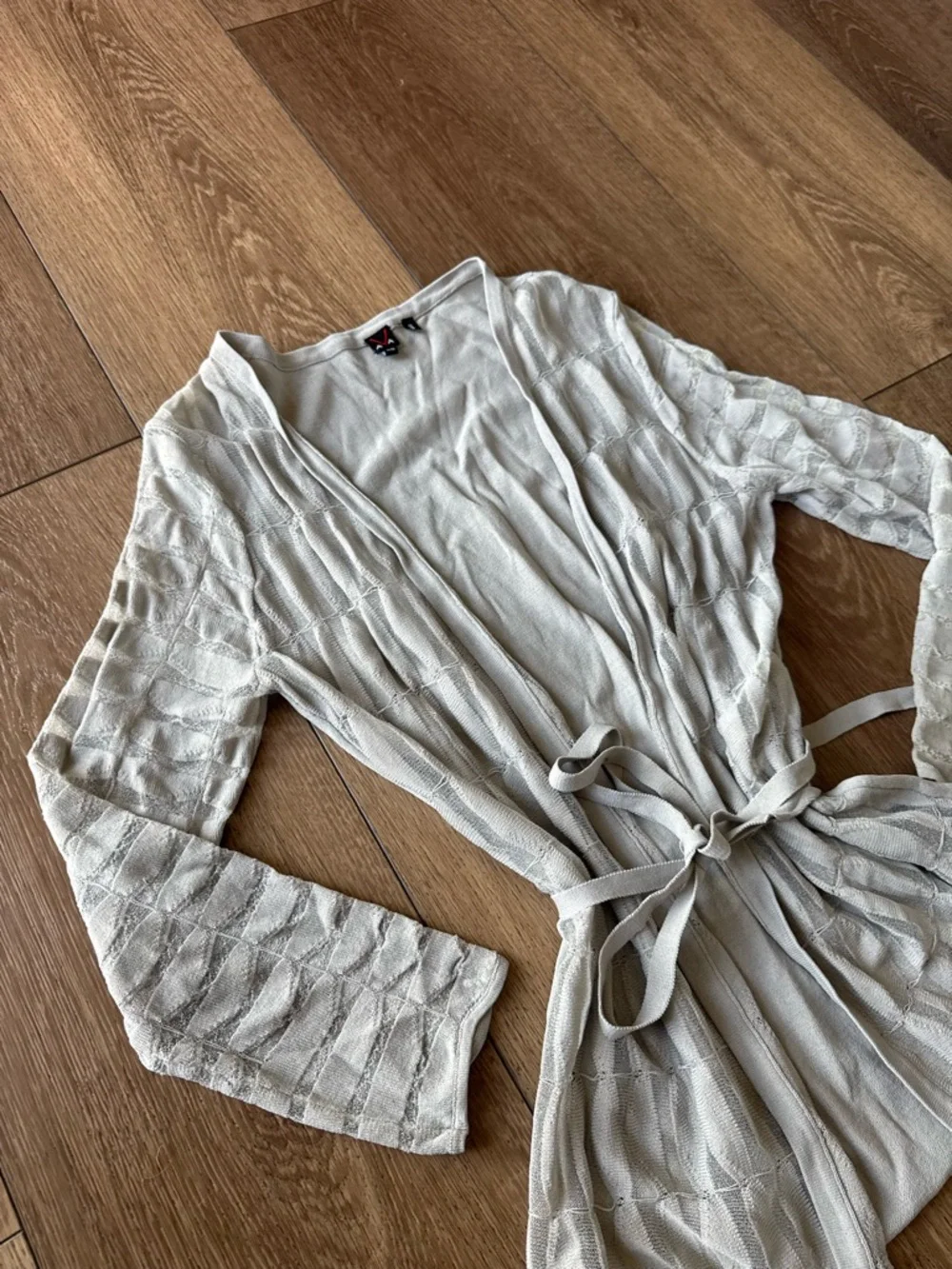 Y2K Ava Light Gray Open Knit Tie-Waist Cardigan